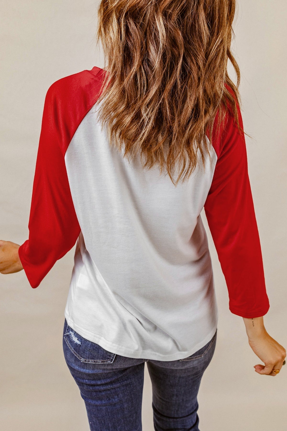 Red Christmas Tree Snowflake Print Color Block Top