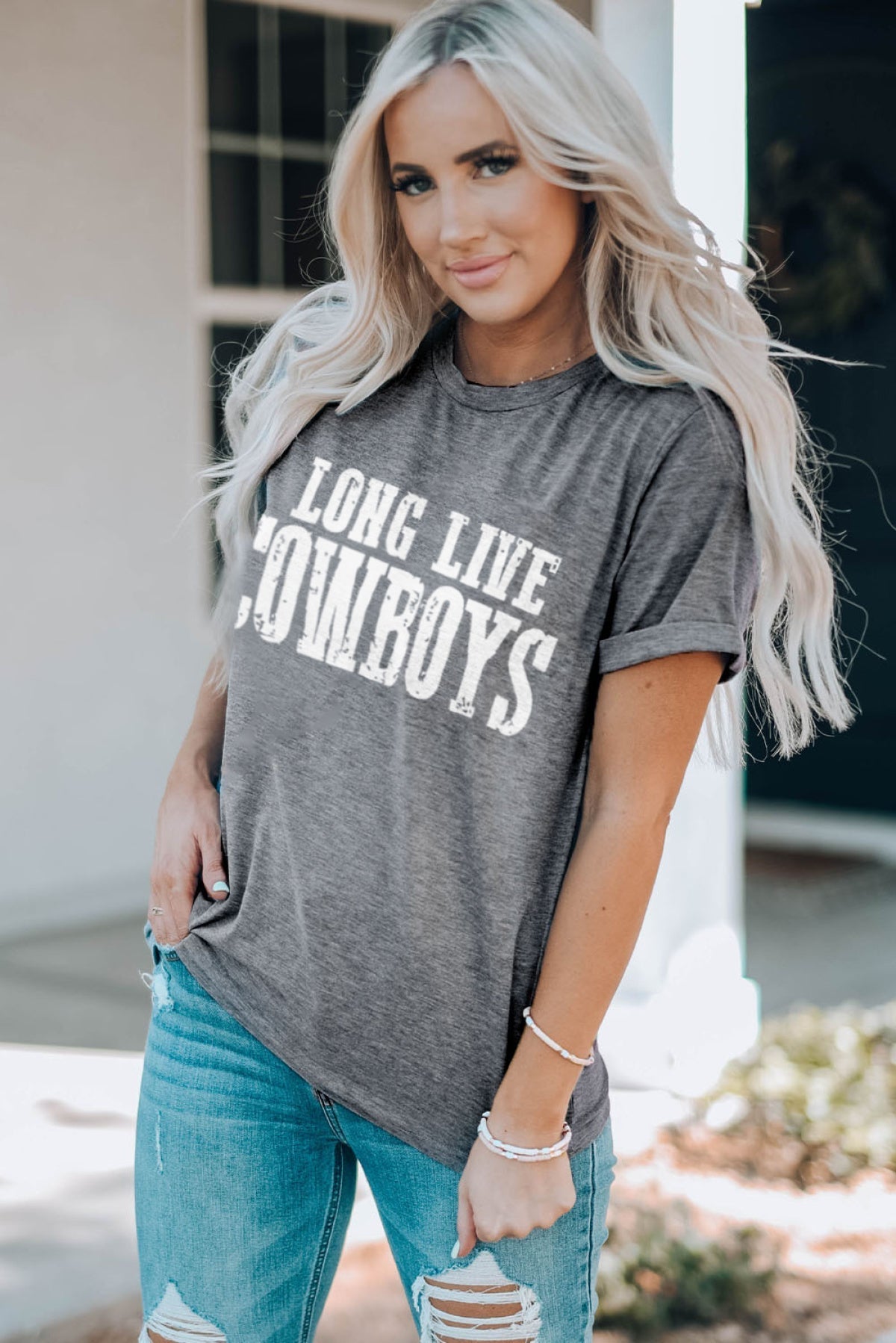 Gray LONG LIVE COWBOYS Retro Graphic Tee