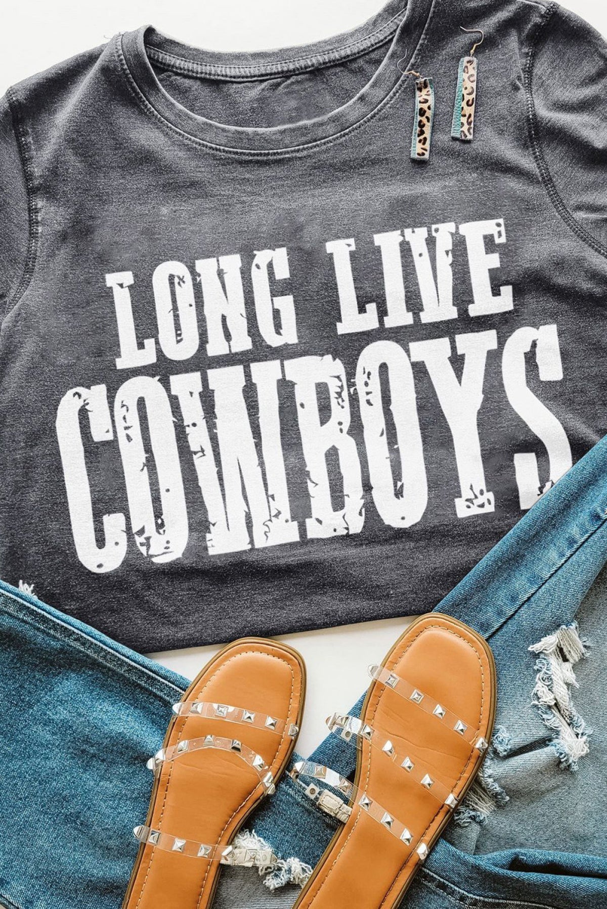 Gray LONG LIVE COWBOYS Retro Graphic Tee