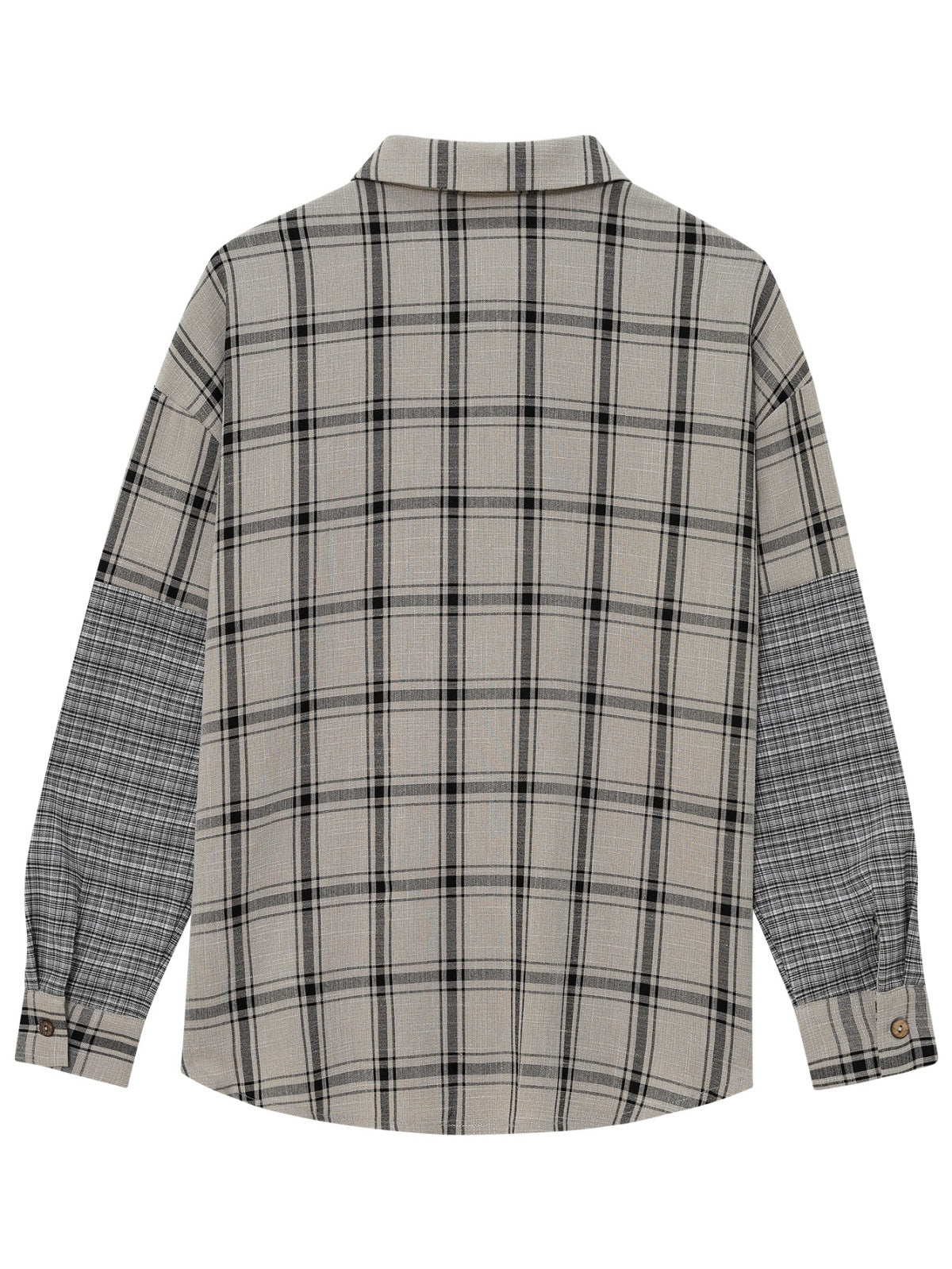 Collared Neck Long Sleeve Colorblock Plaid Blouse