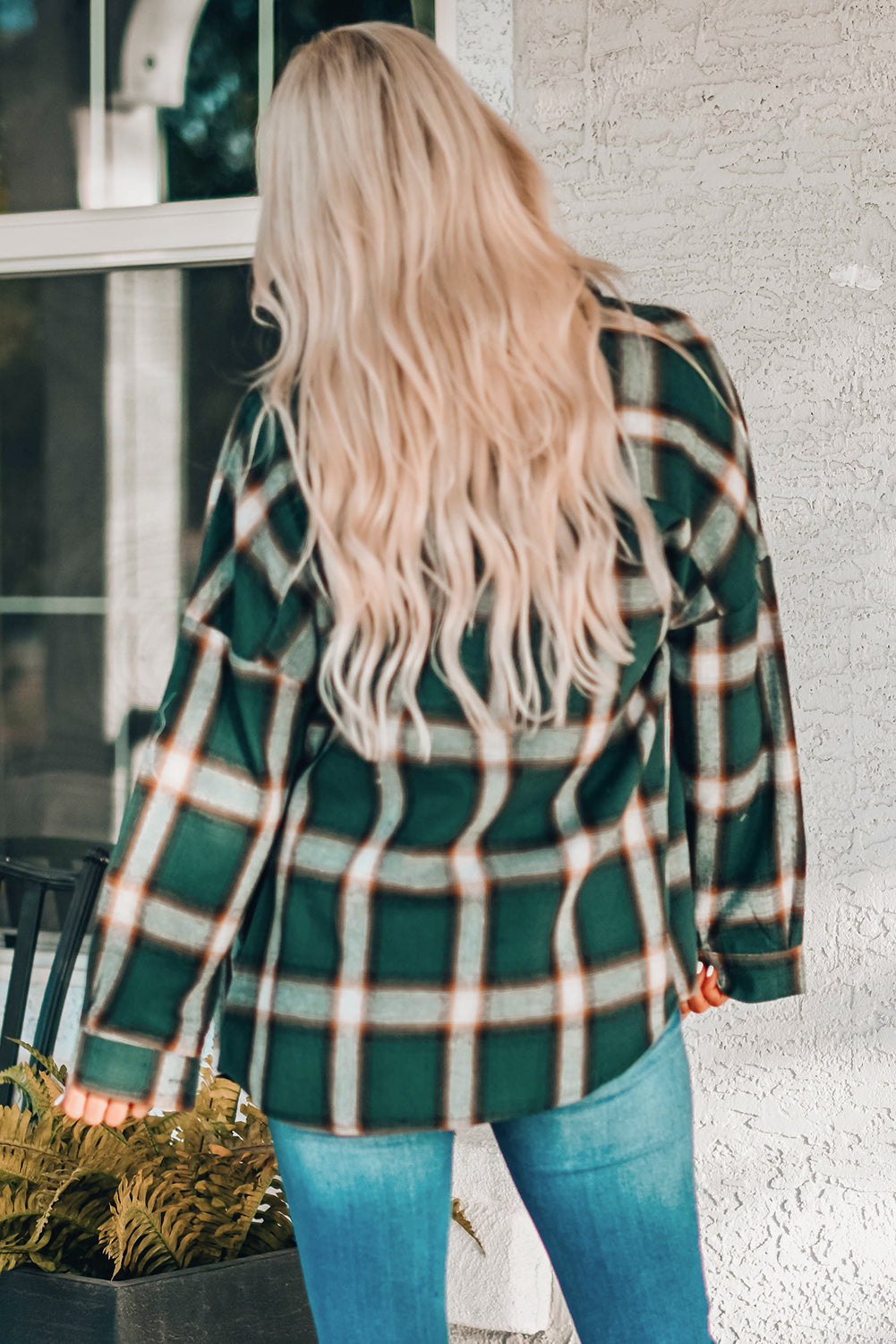 Drop Shoulder Plaid Buttons Shirt