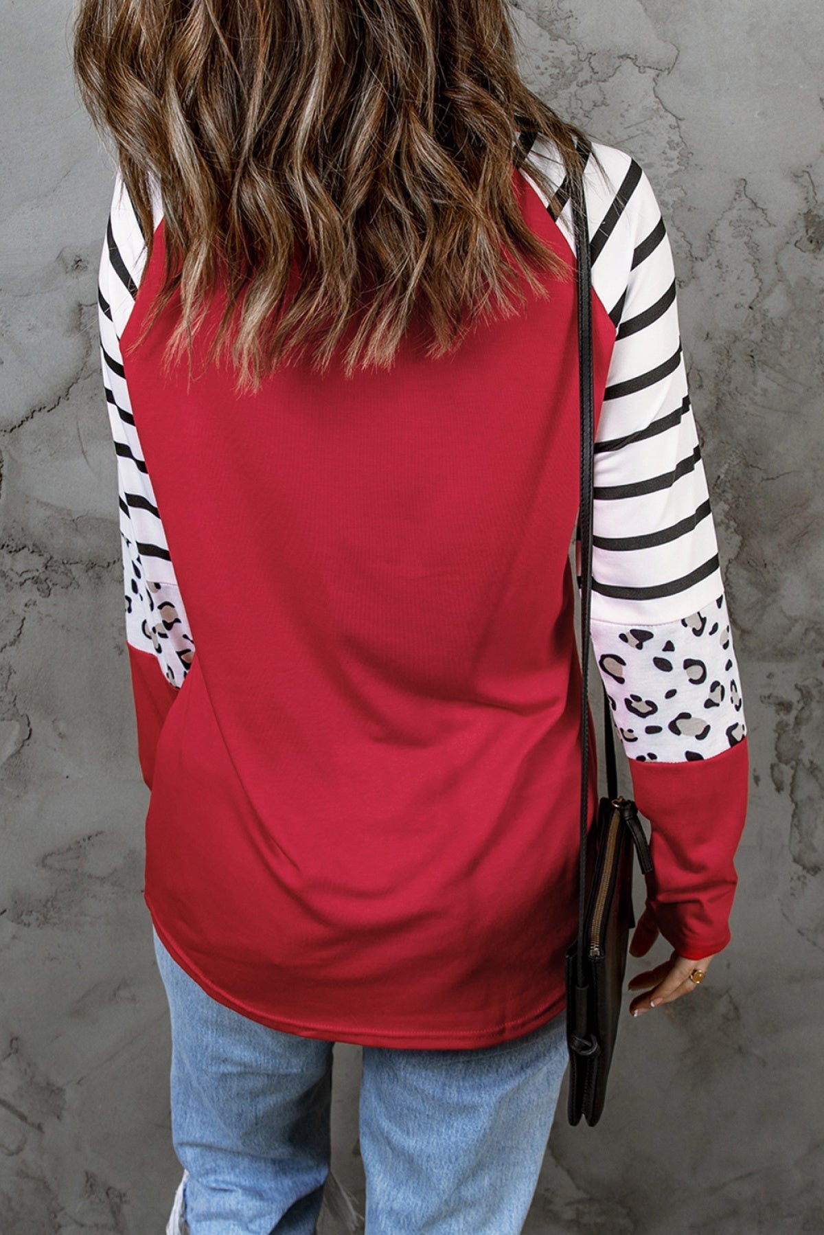 Red Leopard Christmas Tree Striped Color Block Long Sleeve Top