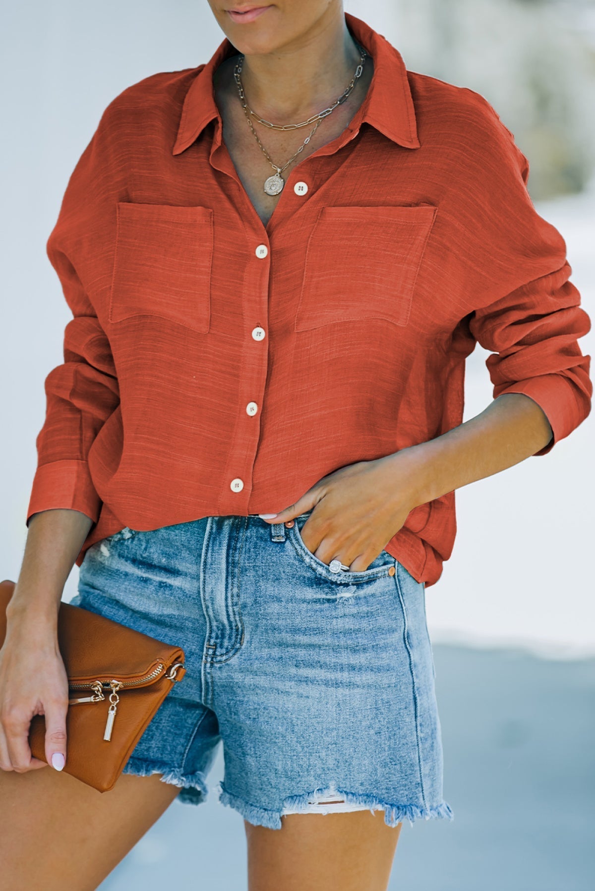 Loose Long Sleeve Buttoned Shirt With Pocket