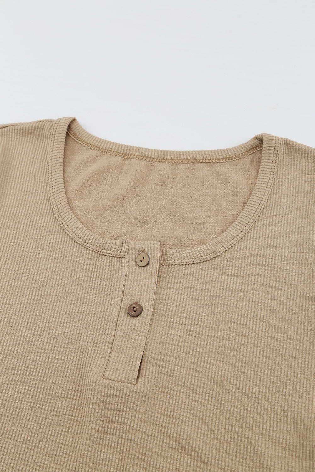 Crewneck Buttons Ribbed Knit Long Sleeve Top