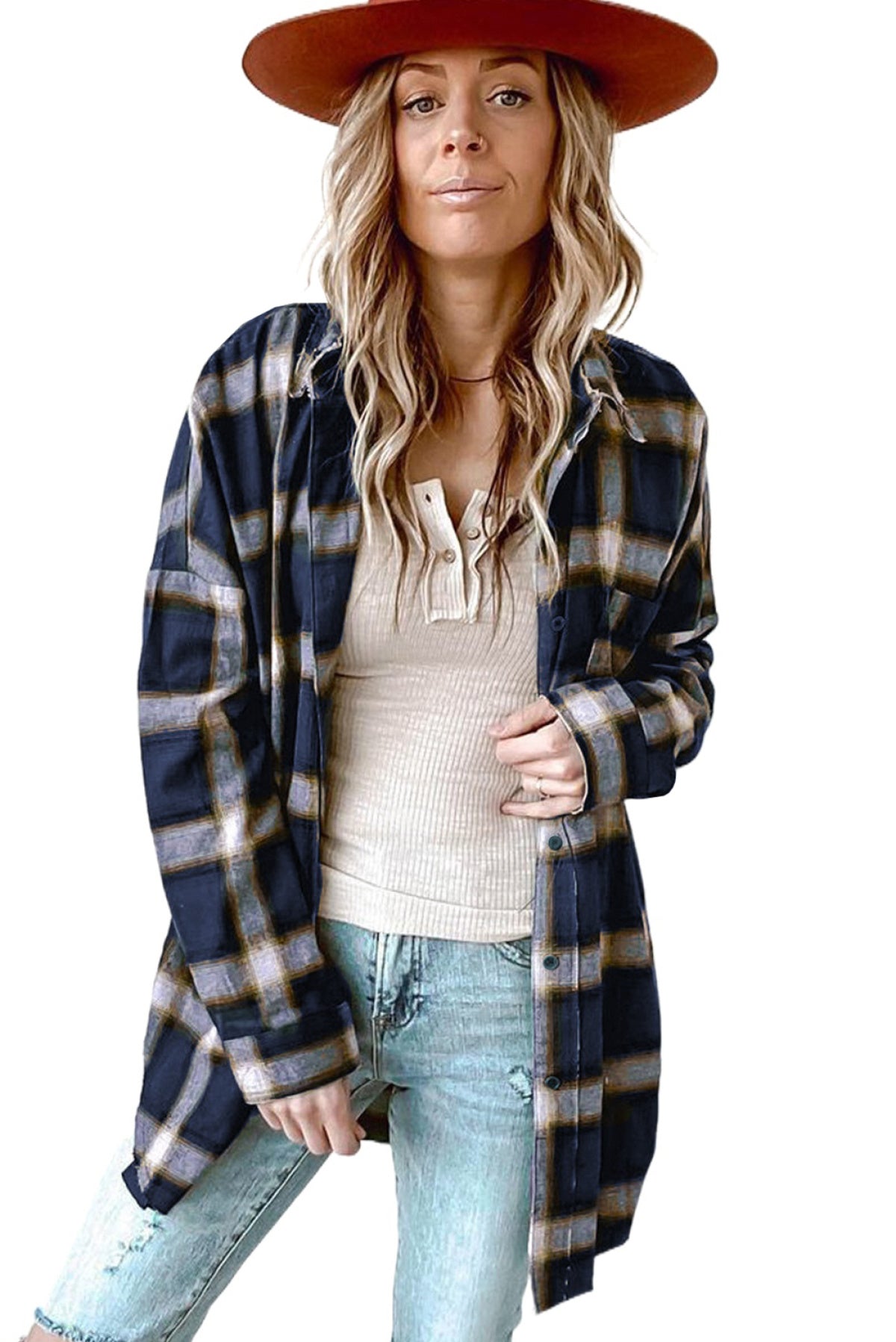 Drop Shoulder Plaid Buttons Shirt