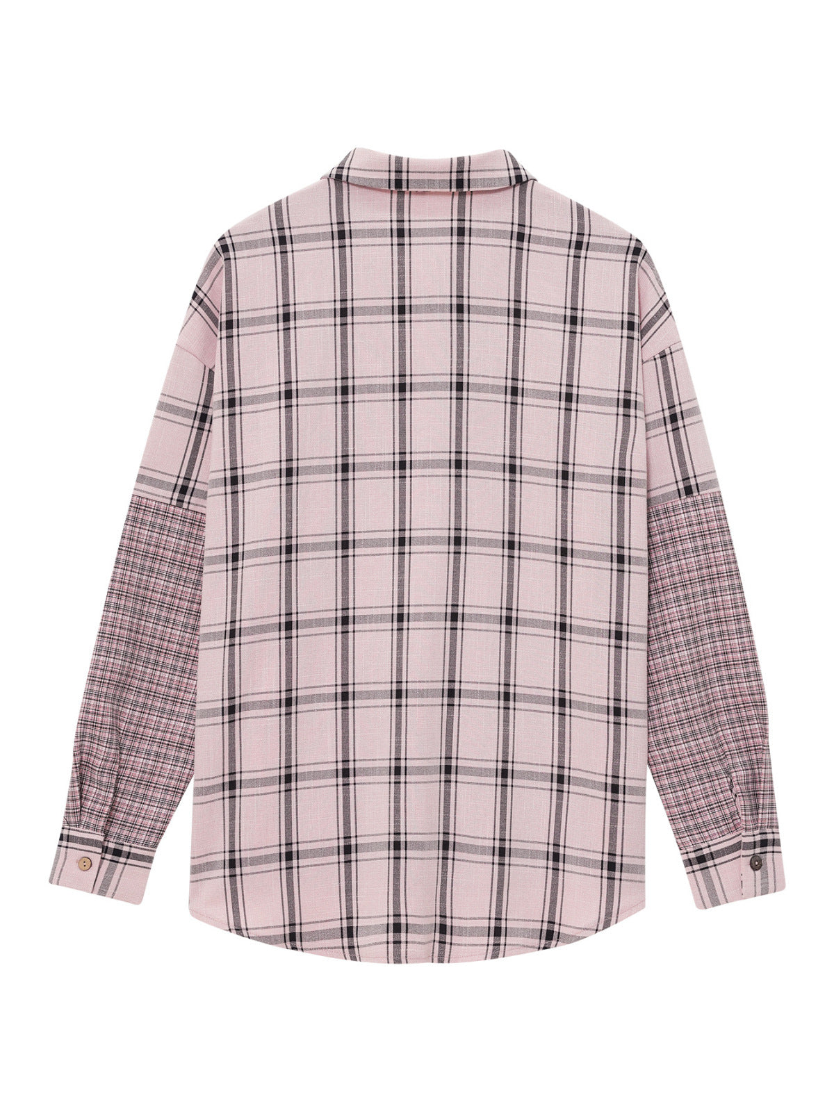 Collared Neck Long Sleeve Colorblock Plaid Blouse