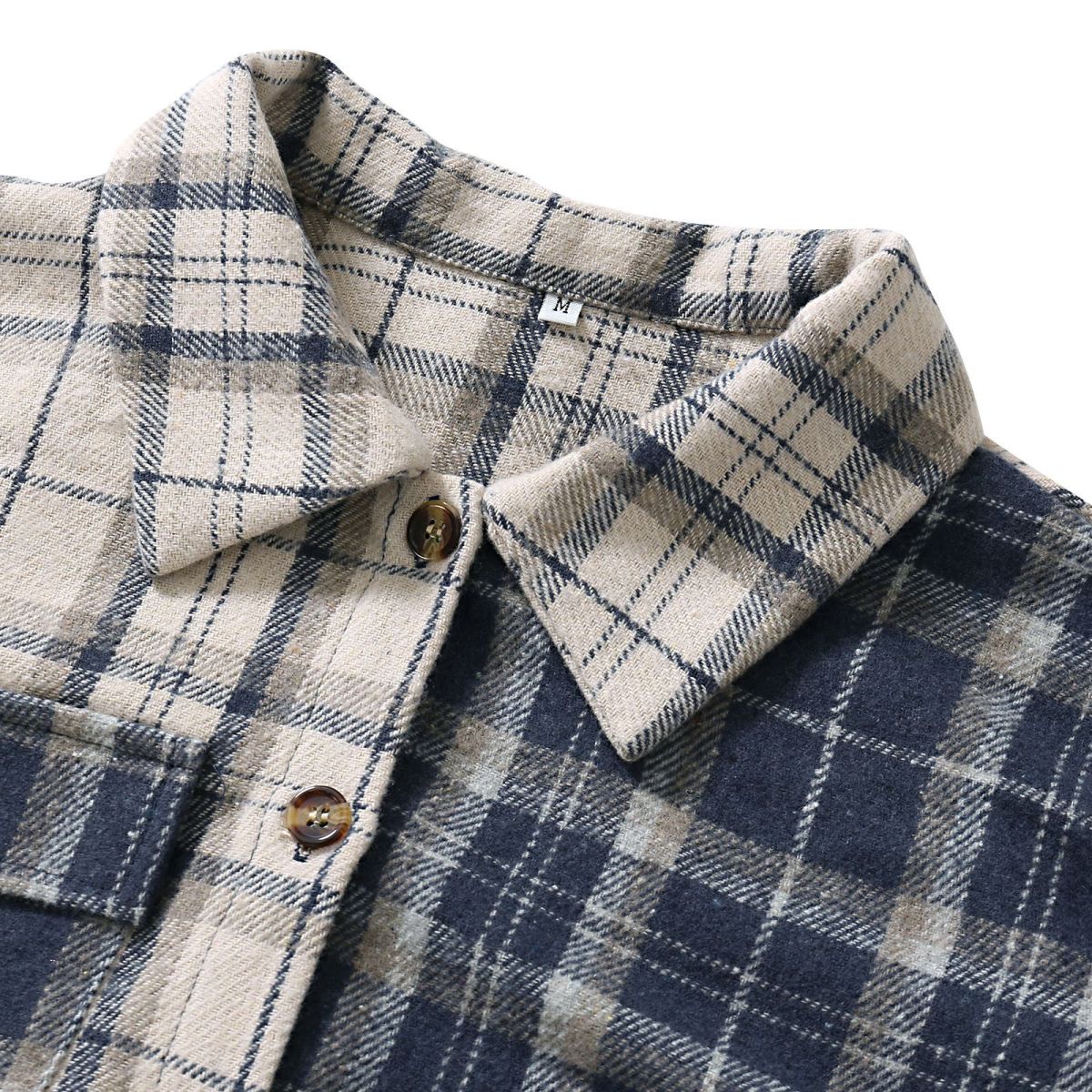 Plaid Color Block Button Up Long Sleeve Shirt