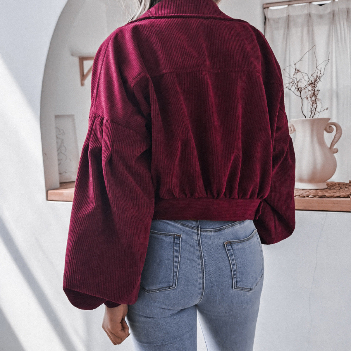 Casual Lanterns Long-Sleeved Single-Breasted Corduroy Jacket