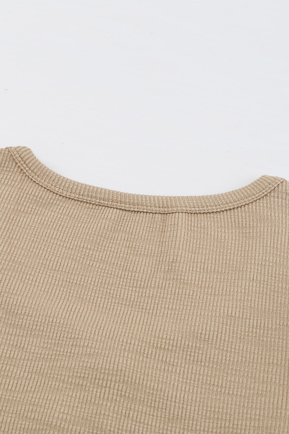 Crewneck Buttons Ribbed Knit Long Sleeve Top