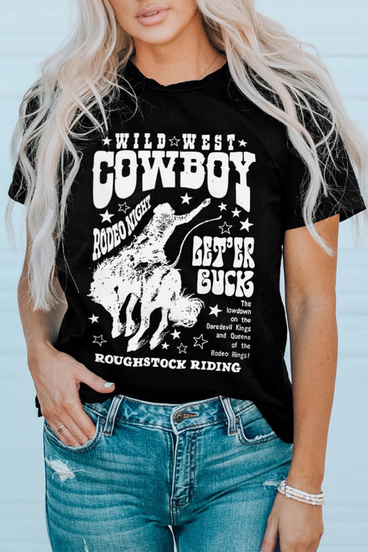 Black COWBOY Western Pattern Print Graphic T Shirt