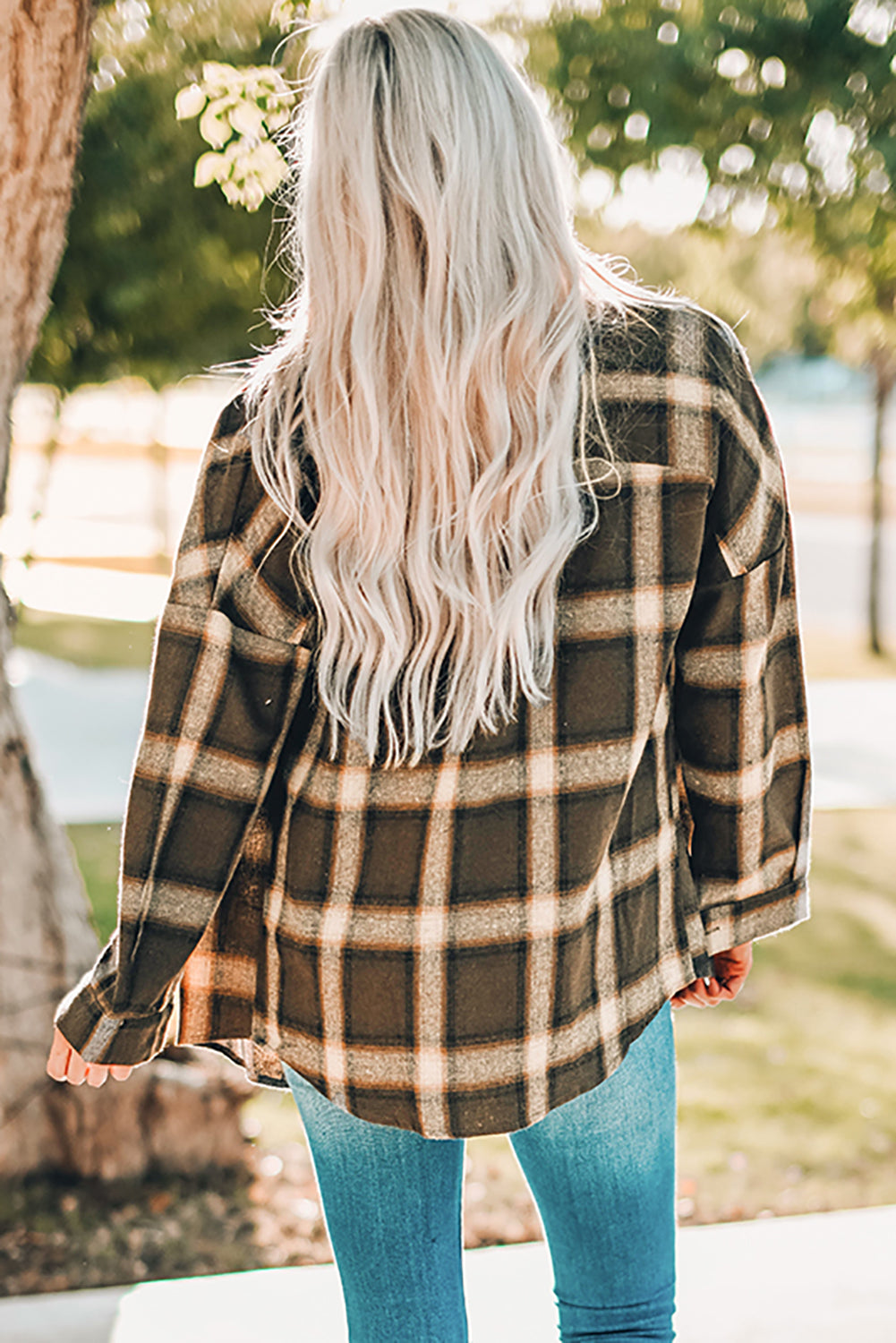 Drop Shoulder Plaid Buttons Shirt