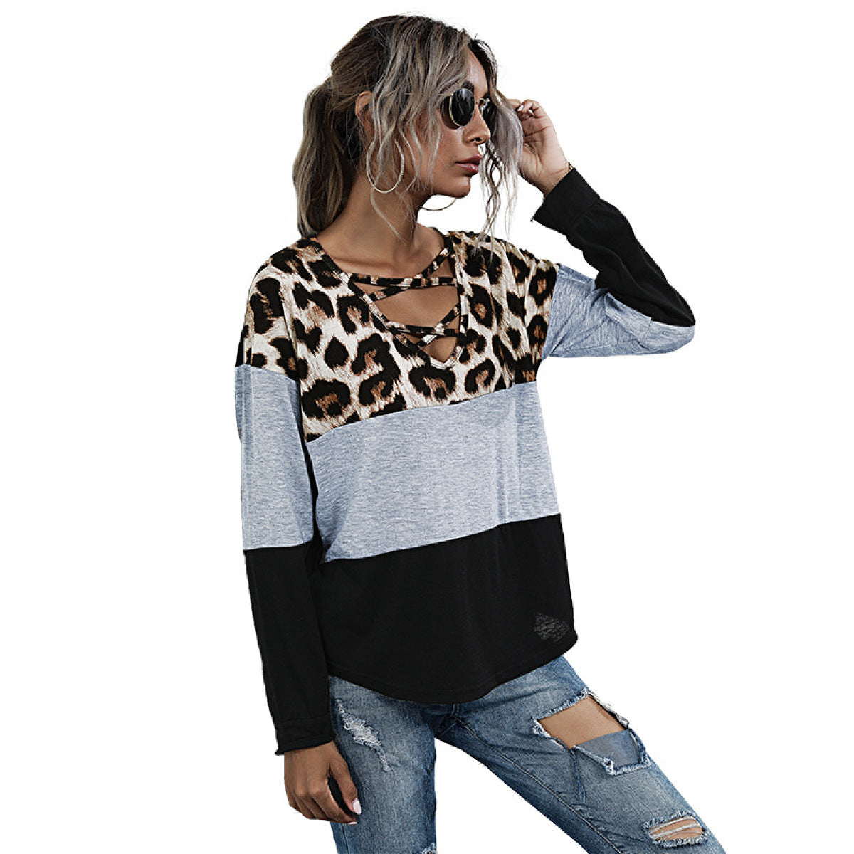 Leopard Colorblock Long Sleeve Top