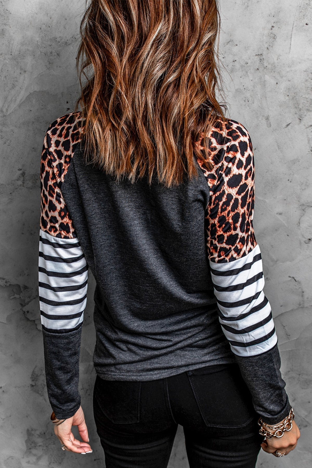 Black Merry Christmas Tree Leopard Stripe Print Graphic Top