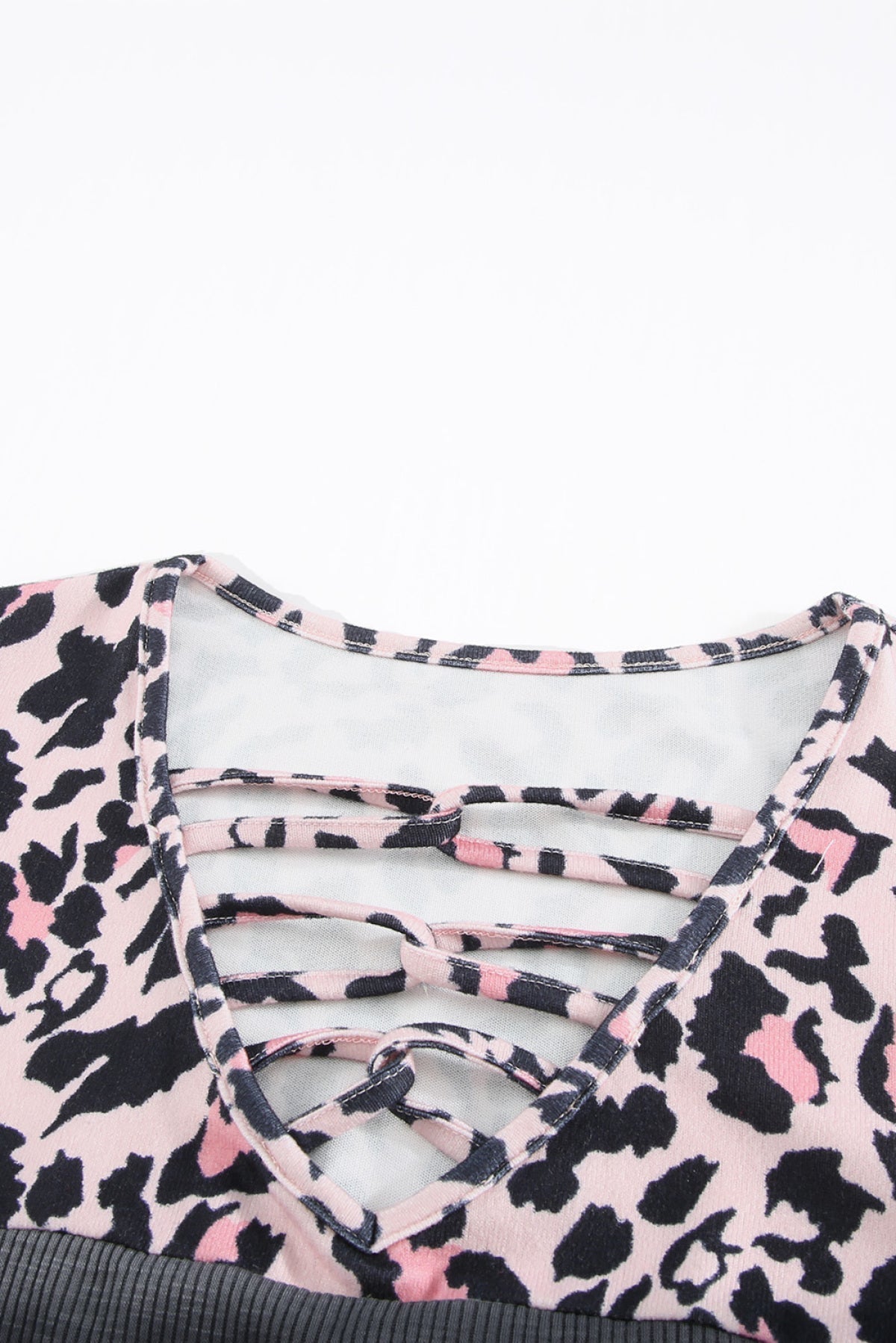 Lace Splicing Hollow-Out Leopard Color Block Top