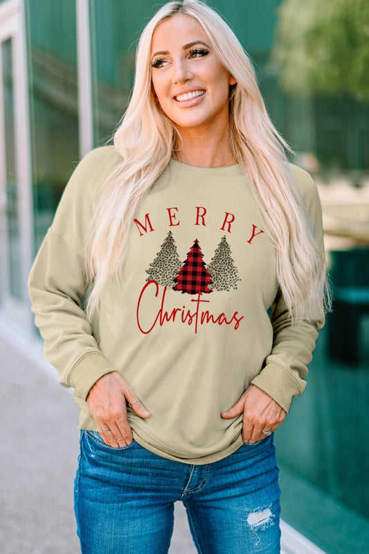 Khaki Leopard Plaid Tree Graphic Christmas Sweatshirt