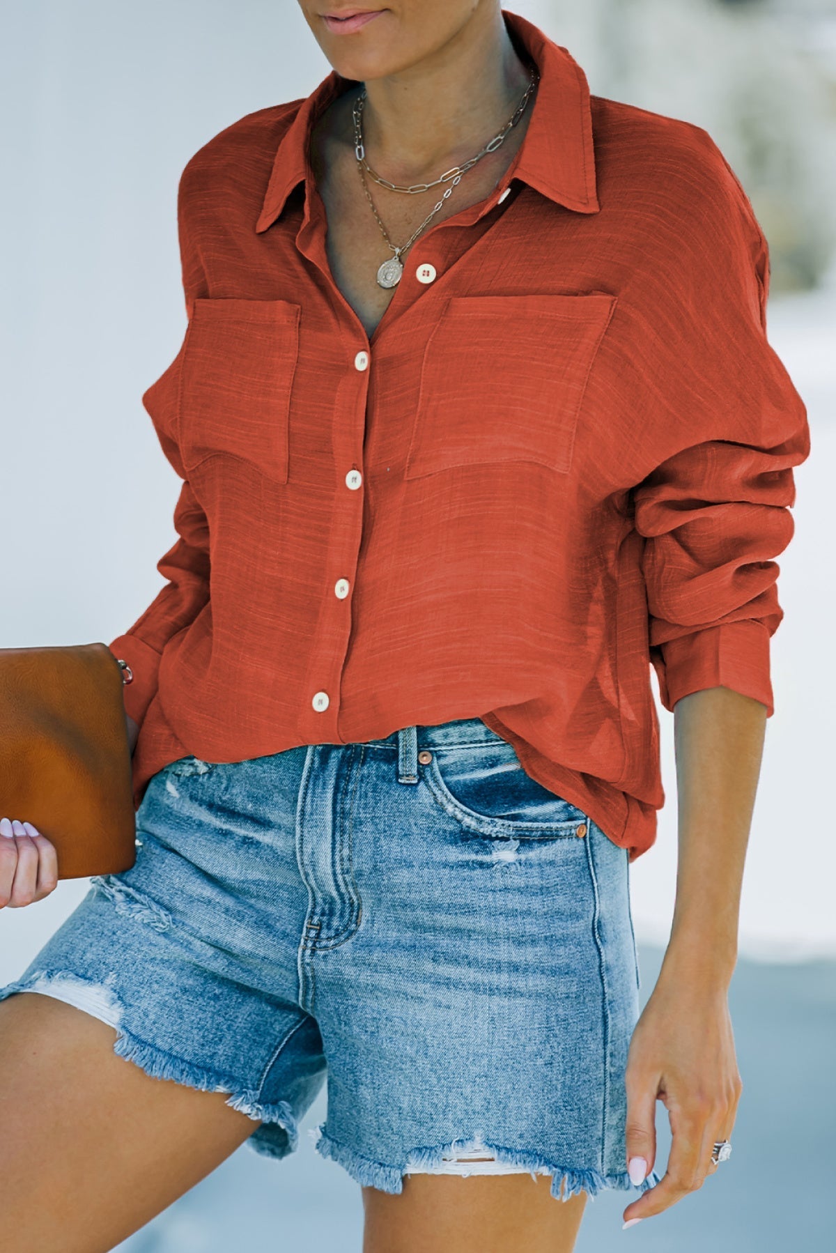 Loose Long Sleeve Buttoned Shirt With Pocket