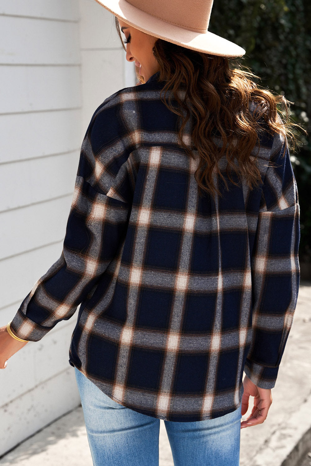 Drop Shoulder Plaid Buttons Shirt