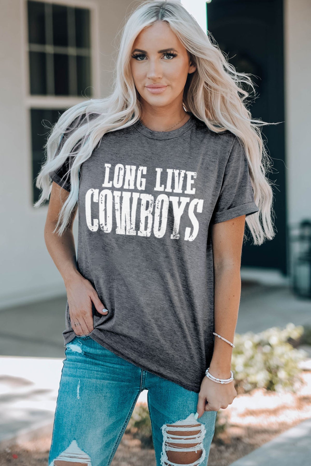 Gray LONG LIVE COWBOYS Retro Graphic Tee