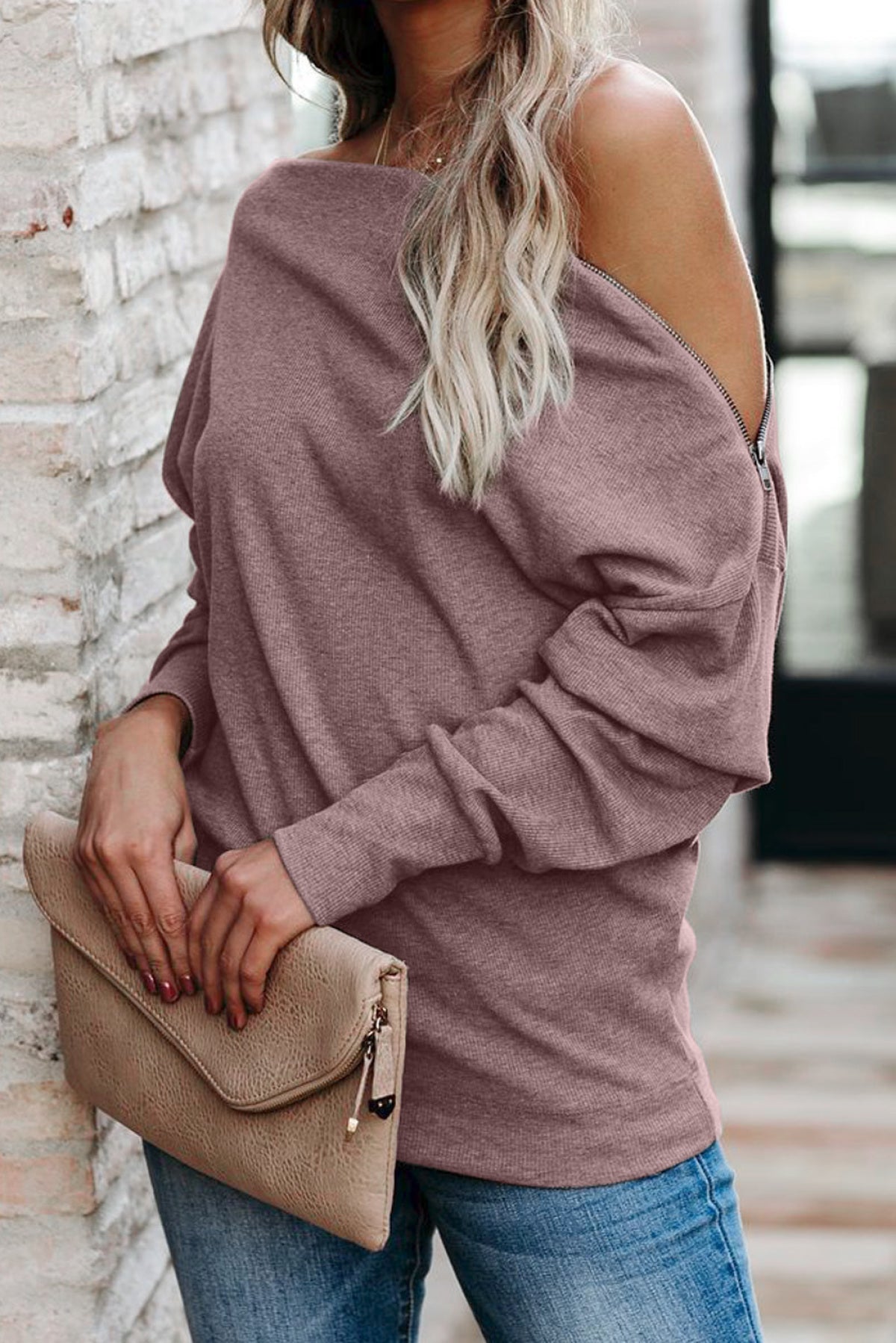 Ribbed Zip Knit Top