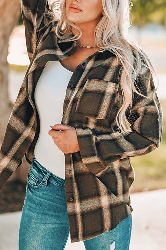 Drop Shoulder Plaid Buttons Shirt